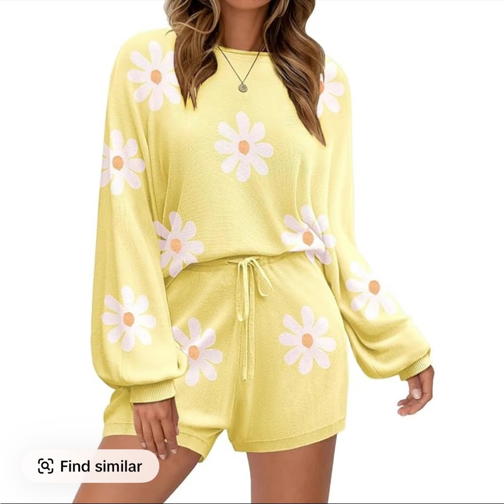 Ekouaer Yellow Floral Women's Shorts Set